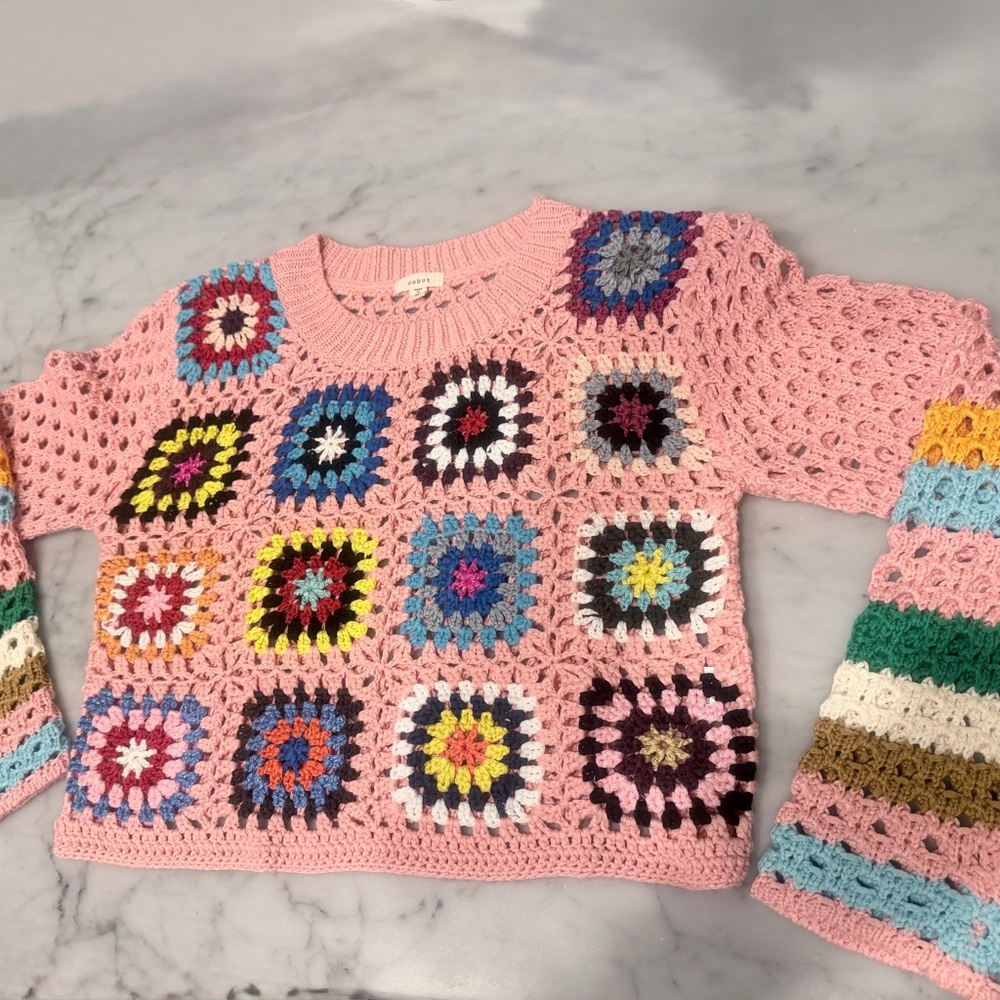Debut Multicolor Crochet Women's sweater top - Picture 2 of 7